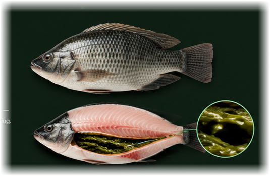Mirai Premium Tilapia — whole fish and algae-fed cross-section